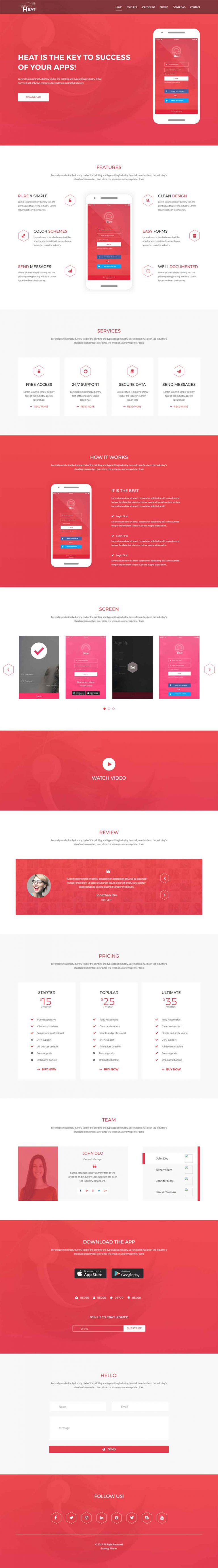 Heat - Fully Responsive HTML5 App Landing Template - Template Drive
