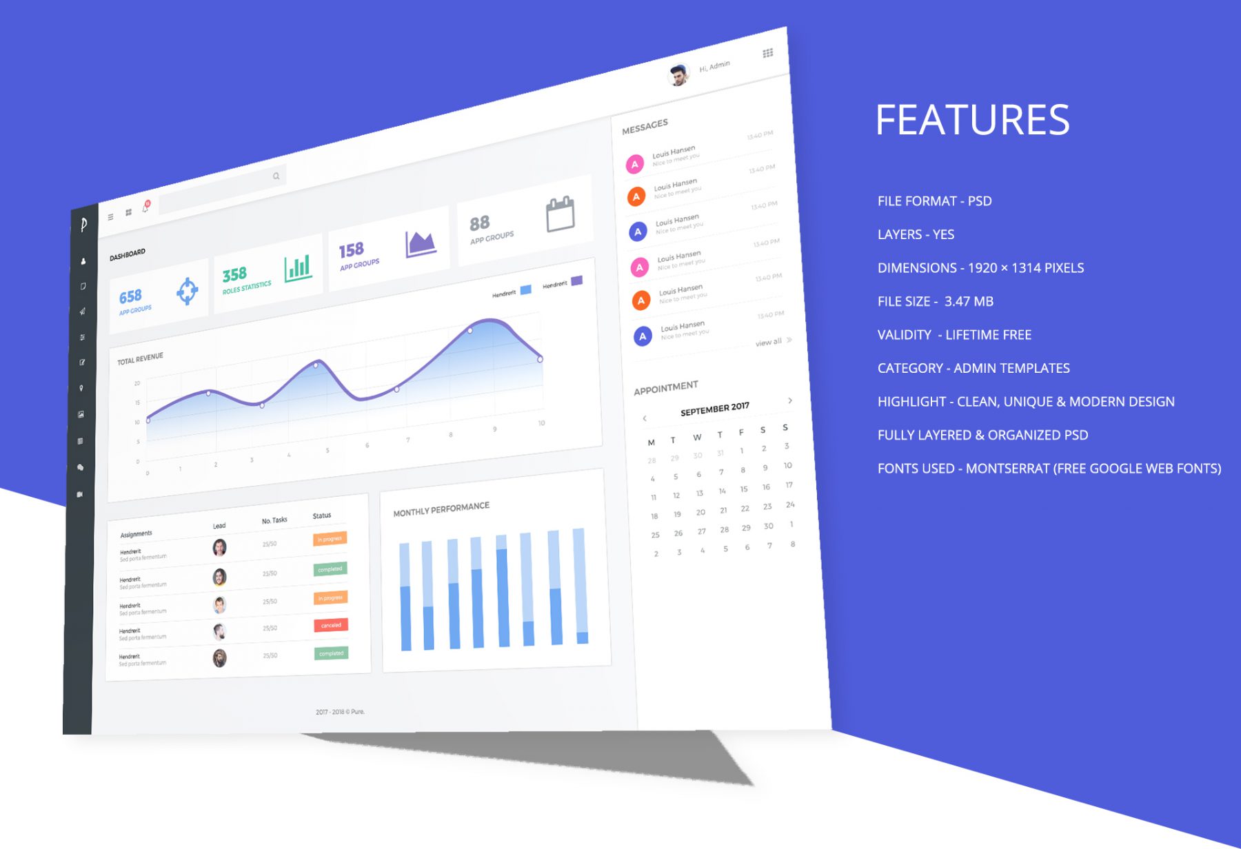 Pure Simple Admin PSD Template Design Mockup Free Download - Template Drive